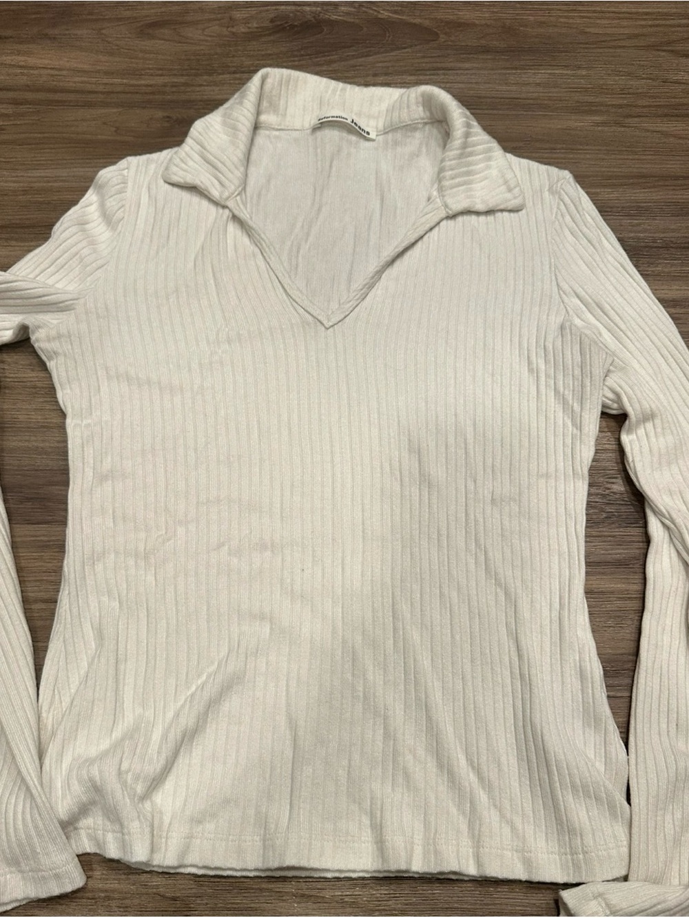 Reformation Cream Ribbed V-Neck Top